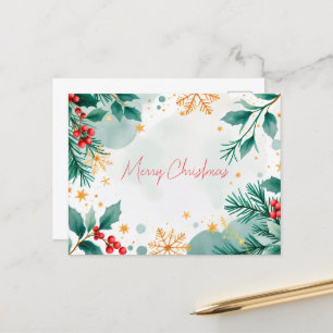 Cartes Pour Fêtes Annuelles Aquarelle Merry Christmas Card Feuilles & Berries