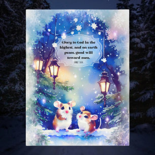 Cartes Pour Fêtes Annuelles Aquarelle Mice Peace Sur Terre Neige Arbres