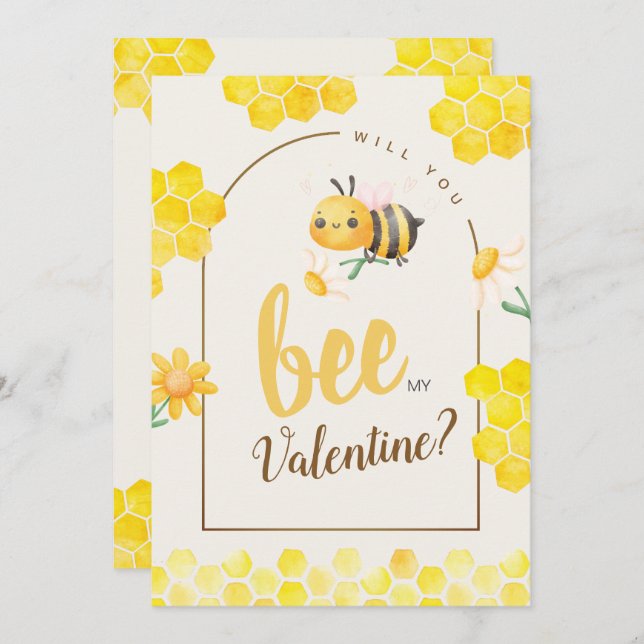 Cartes Pour Fêtes Annuelles Aquarelle mignonne Bee & Honeycomb Saint Valentin (Devant / Derrière)