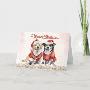 Cartes Pour Fêtes Annuelles Aquarelle mignonne Chiens Joyeux Noël
