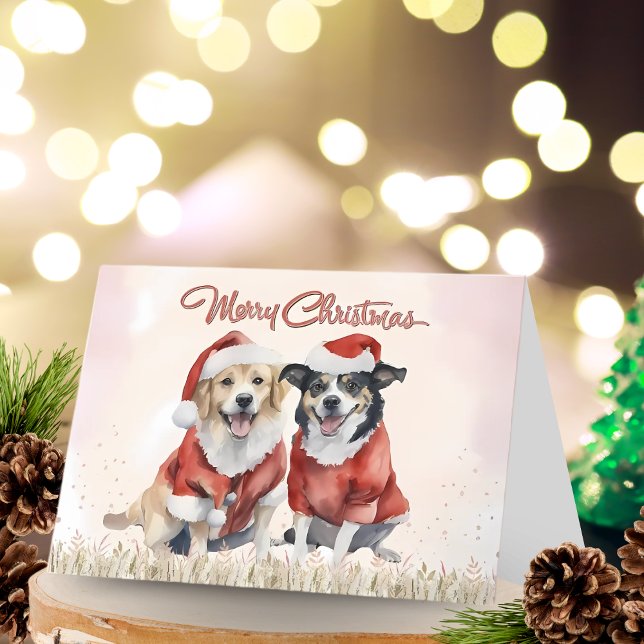 Cartes Pour Fêtes Annuelles Aquarelle mignonne Chiens Joyeux Noël (Créateur téléchargé)