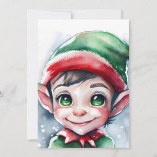 Cartes Pour Fêtes Annuelles Aquarelle mignonne Elfe de Noël aux oreilles longu