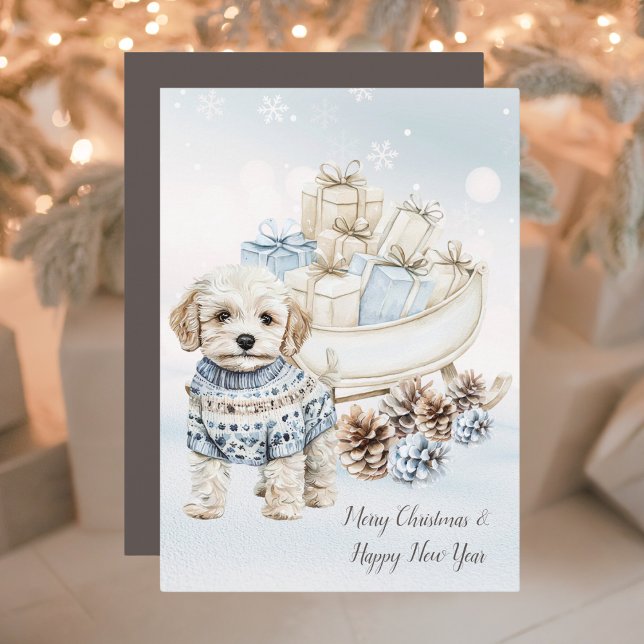 Cartes Pour Fêtes Annuelles Aquarelle mignonne et confortable Petit Chien blan (Créateur téléchargé)