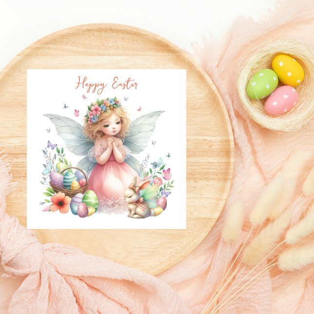 Cartes Pour Fêtes Annuelles Aquarelle mignonne Fée de printemps de Pâques (Créateur téléchargé)
