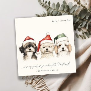 Cartes Pour Fêtes Annuelles Aquarelle mignonne fourrage de chien et Noël brill