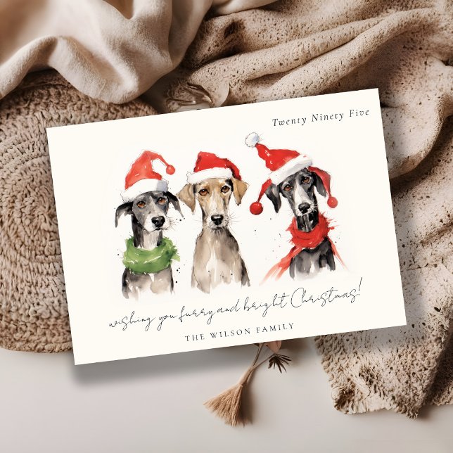 Cartes Pour Fêtes Annuelles Aquarelle mignonne fourrage de chien et Noël brill (Créateur téléchargé)