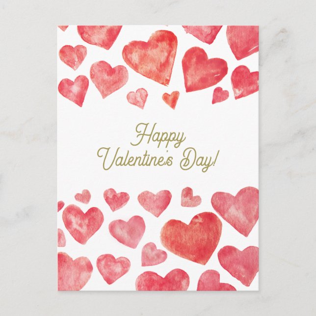 Cartes Pour Fêtes Annuelles Aquarelle mignonne Heureuse Sainte-Valentin Coeurs (Devant)