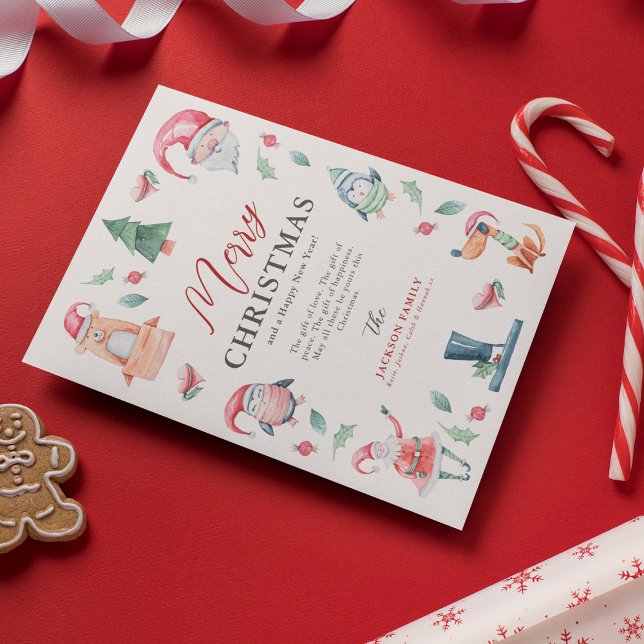 Cartes Pour Fêtes Annuelles Aquarelle mignonne hiver Joyeux Noël (Créateur téléchargé)