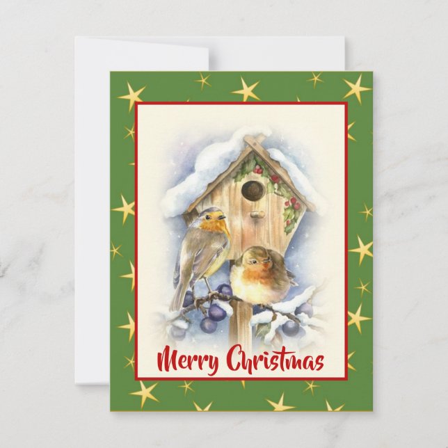 Cartes Pour Fêtes Annuelles Aquarelle mignonne Noël Deux baies de neige (Devant)