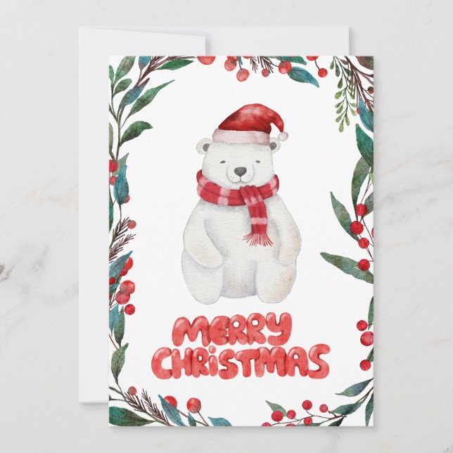 Cartes Pour Fêtes Annuelles Aquarelle mignonne Ours polaire Joyeux Noël (Devant)