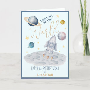 Cartes Pour Fêtes Annuelles Aquarelle mignonne Rocket Space Valentines Jour pl
