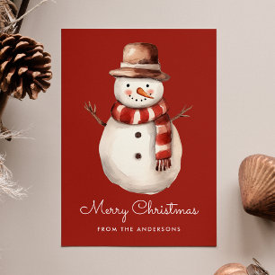 Cartes Pour Fêtes Annuelles Aquarelle mignonne Snowman Joyeux Noël Non photo