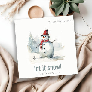 Cartes Pour Fêtes Annuelles Aquarelle mignonne Snowman Laisser neiger Noël