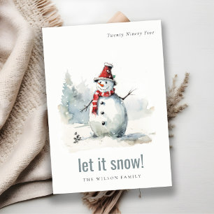 Cartes Pour Fêtes Annuelles Aquarelle mignonne Snowman Laisser neiger Noël