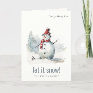 Cartes Pour Fêtes Annuelles Aquarelle mignonne Snowman Laisser neiger Noël