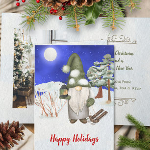 Cartes Pour Fêtes Annuelles Aquarelle mignonne Une photo Gnome Joyeux Noël