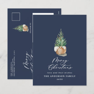 Cartes Pour Fêtes Annuelles Aquarelle minimale moderne bleu marine Noël