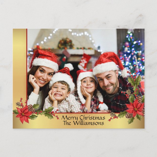 Cartes Pour Fêtes Annuelles Aquarelle Mistletoe Gold Frame de Noël Photo (Devant)