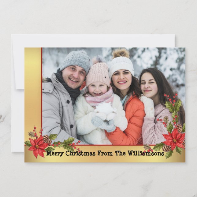 Cartes Pour Fêtes Annuelles Aquarelle Mistletoe Gold Frame de Noël Photo (Devant)