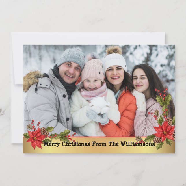 Cartes Pour Fêtes Annuelles Aquarelle Mistletoe Gold Photo de Noël (Devant)