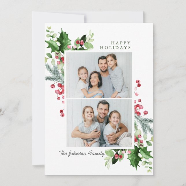 Cartes Pour Fêtes Annuelles Aquarelle Mistletoe Holly Berry Noël 2 PHOTO (Devant)