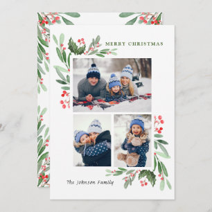 Cartes Pour Fêtes Annuelles Aquarelle Mistletoe Holly Berry Noël 3 PHOTO