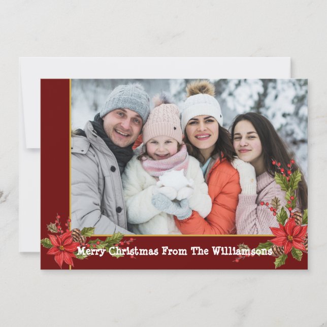 Cartes Pour Fêtes Annuelles Aquarelle Mistletoe Red Gold Frame Noël (Devant)