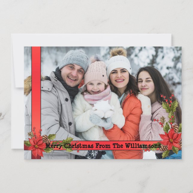 Cartes Pour Fêtes Annuelles Aquarelle Mistletoe Rouge Ribbon Cadres Noël (Devant)