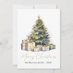 Cartes Pour Fêtes Annuelles Aquarelle moderne Arbre de Noël Non photo