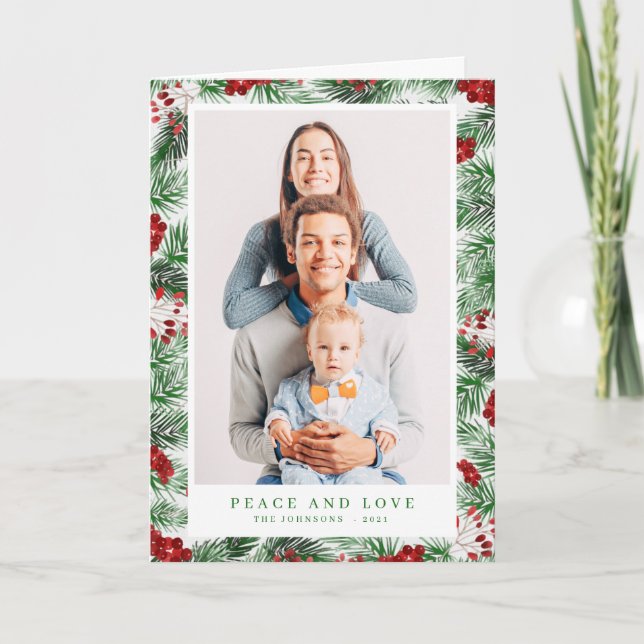 Cartes Pour Fêtes Annuelles Aquarelle Moderne de Noël Feuillage Botaniques (Devant)