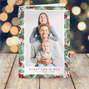 Cartes Pour Fêtes Annuelles Aquarelle Moderne de Noël Feuillage Botaniques