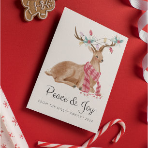 Cartes Pour Fêtes Annuelles Aquarelle moderne Deer Paix et Joie Noël