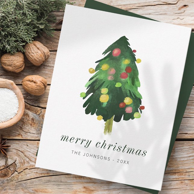 Cartes Pour Fêtes Annuelles Aquarelle moderne élégant sapin de Noël (Créateur téléchargé)