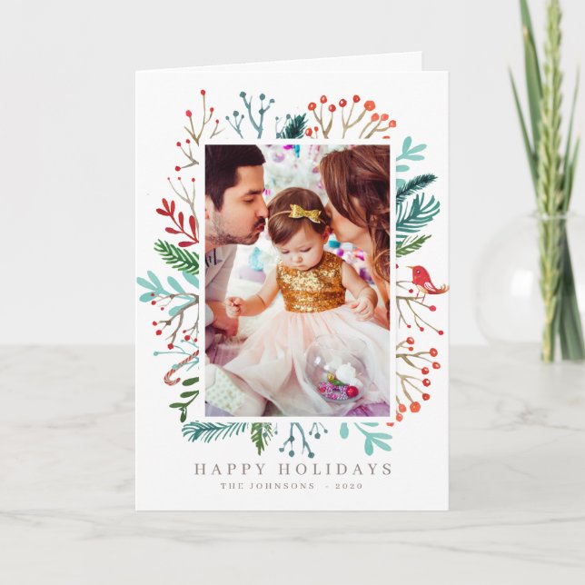 Cartes Pour Fêtes Annuelles Aquarelle moderne Noël Feuillage Botaniques (Devant)