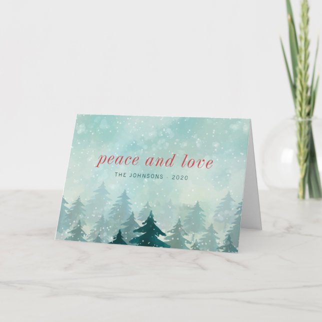 Cartes Pour Fêtes Annuelles Aquarelle moderne Noël Forêt de neige d'hiver (Devant)