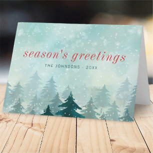 Cartes Pour Fêtes Annuelles Aquarelle moderne Noël Forêt de neige d'hiver