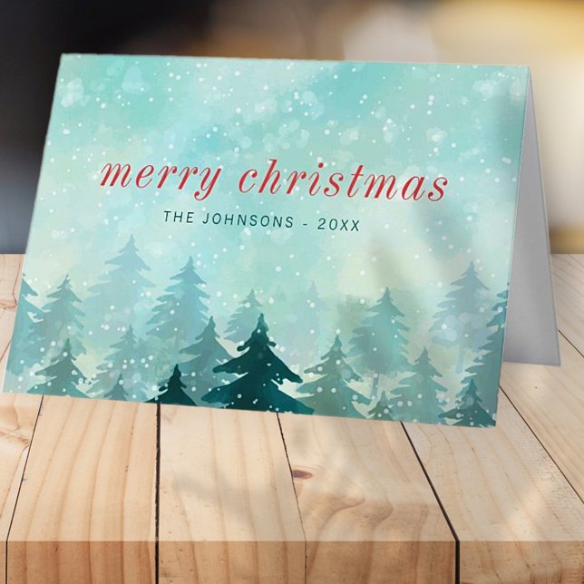 Cartes Pour Fêtes Annuelles Aquarelle moderne Noël Forêt de neige d'hiver (Créateur téléchargé)