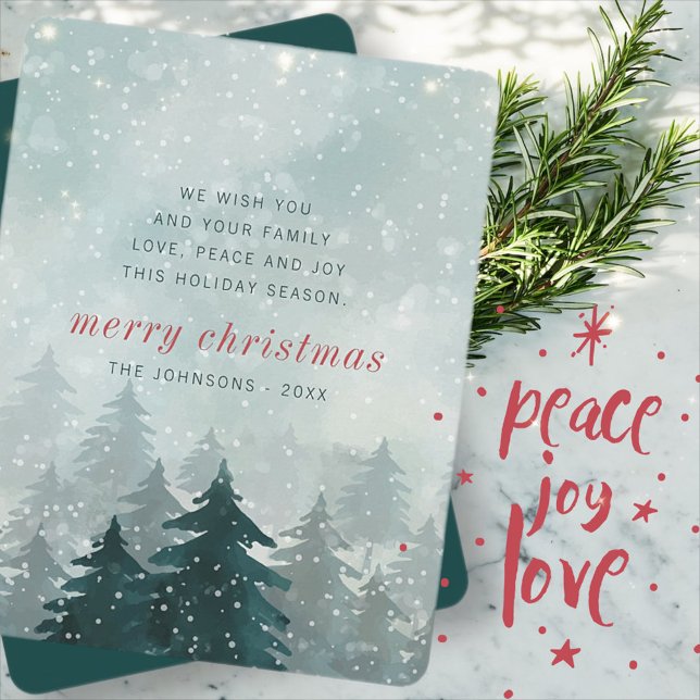 Cartes Pour Fêtes Annuelles Aquarelle moderne Noël Forêt de neige d'hiver (Créateur téléchargé)