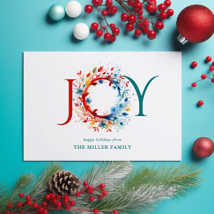 Cartes Pour Fêtes Annuelles Aquarelle moderne Noël Joie Botanique Wreath