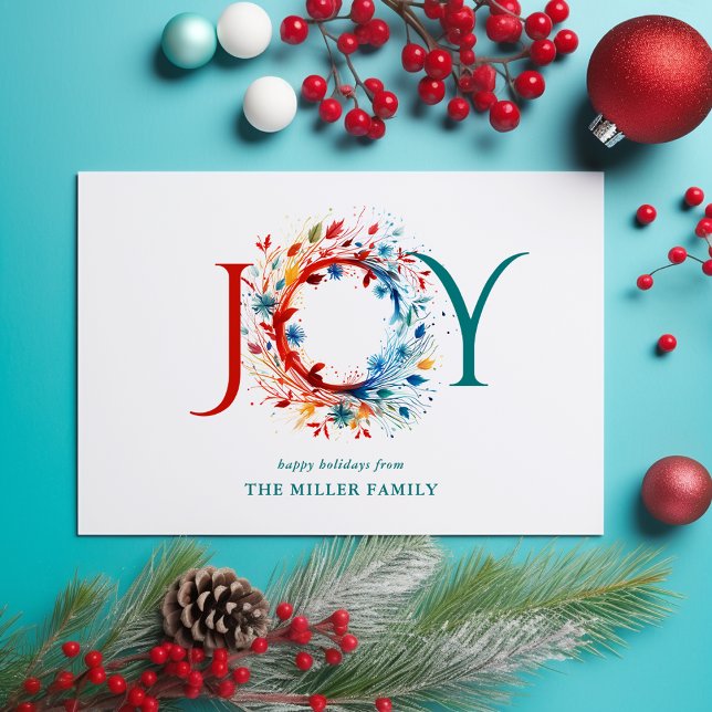 Cartes Pour Fêtes Annuelles Aquarelle moderne Noël Joie Botanique Wreath (Créateur téléchargé)