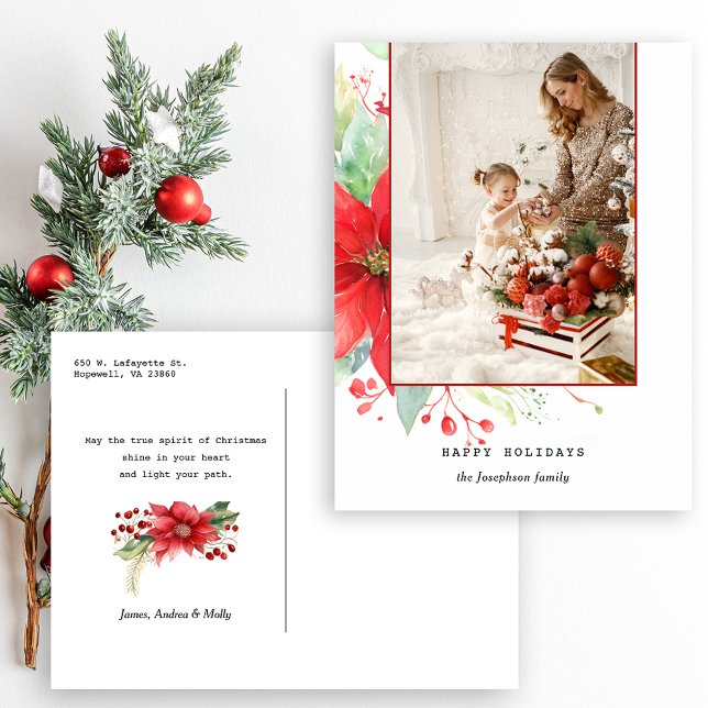 Cartes Pour Fêtes Annuelles Aquarelle moderne Photo botanique de Noël (Créateur téléchargé)