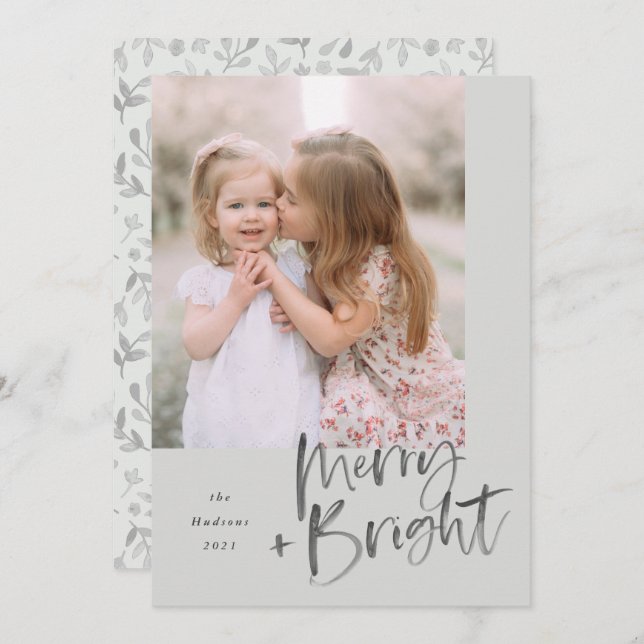 Cartes Pour Fêtes Annuelles Aquarelle moderne Script Sage Vert Joyeux brillant (Devant / Derrière)