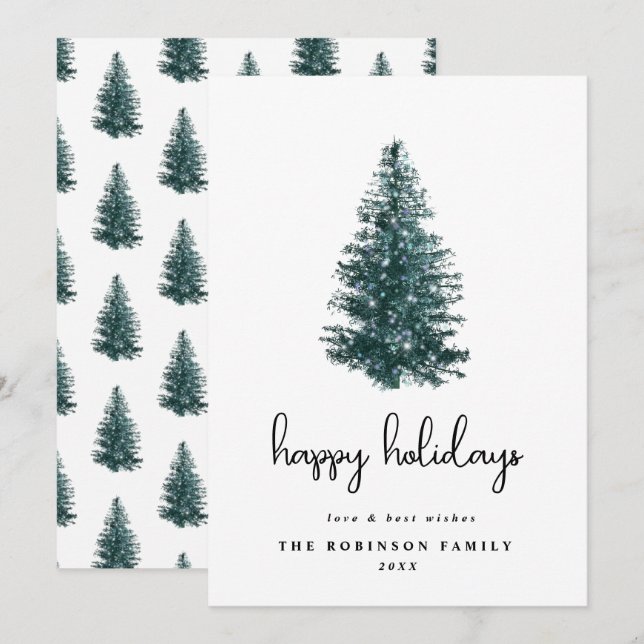 Cartes Pour Fêtes Annuelles Aquarelle moderne simple arbre de Noël (Devant / Derrière)