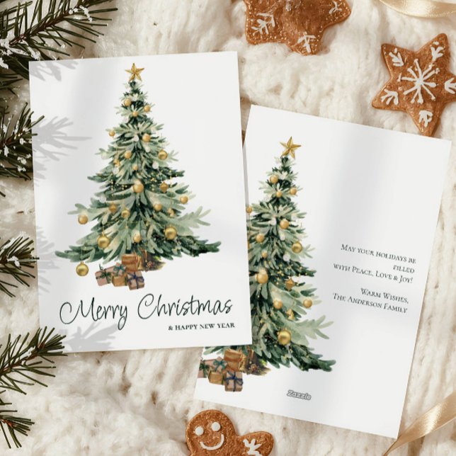 Cartes Pour Fêtes Annuelles Aquarelle moderne tendance Arbre de Noël (Créateur téléchargé)