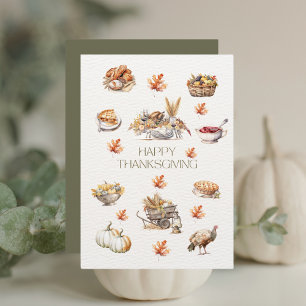 Cartes Pour Fêtes Annuelles Aquarelle Moderne Verte d'Automne Bon Thanksgiving