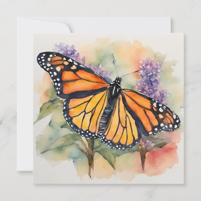 Cartes Pour Fêtes Annuelles Aquarelle Monarch Papillon Imprimer (Devant)