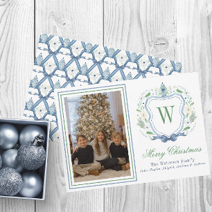 Cartes Pour Fêtes Annuelles Aquarelle Monogramme Chinoiserie Jar Crest Photo