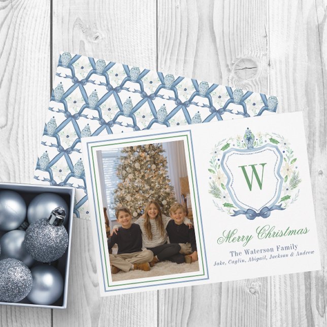 Cartes Pour Fêtes Annuelles Aquarelle Monogramme Chinoiserie Jar Crest Photo (Créateur téléchargé)