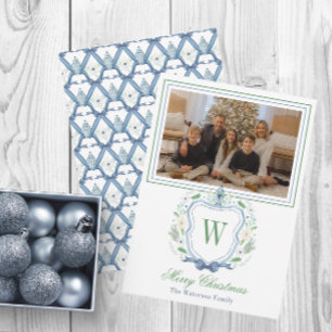 Cartes Pour Fêtes Annuelles Aquarelle Monogramme Chinoiserie Jar Crest Photo