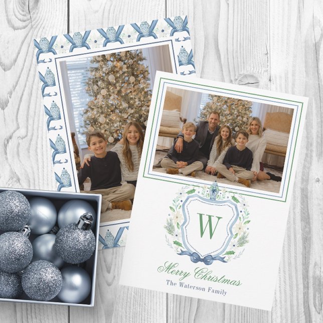 Cartes Pour Fêtes Annuelles Aquarelle Monogramme Chinoiserie Jar Crest Photo (Créateur téléchargé)